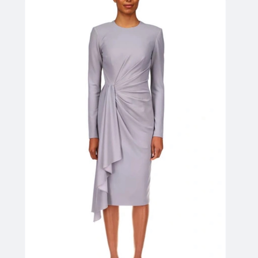 Badgley Mischka Formal Wedding Guest Gray Long Sleeve Cocktail Dress Midi Size 0